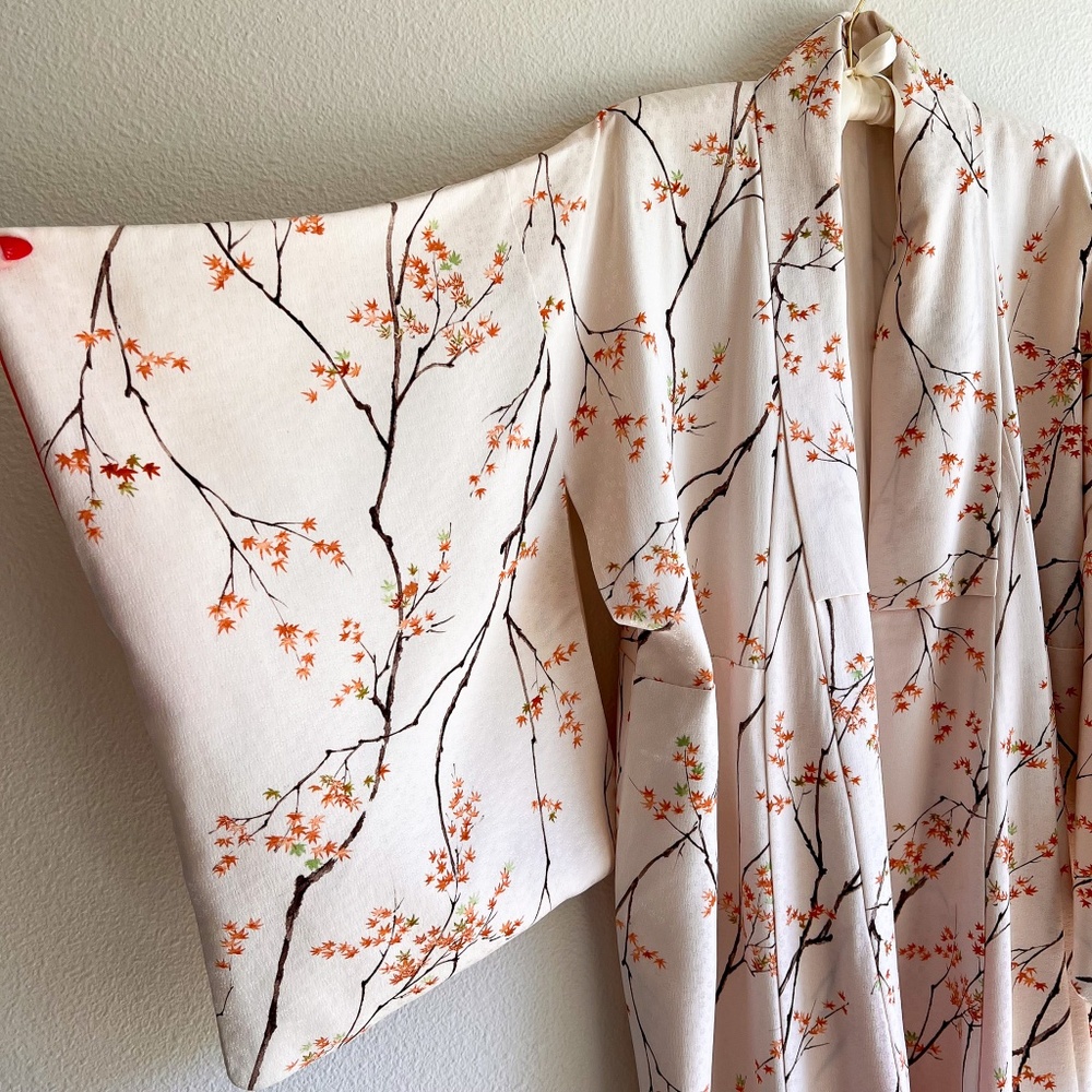 Japanese Maple Kimono Robe - Cream and Orange - Picture 3 of 13
